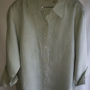 Linden Hill 100% Linen Button up shirt top blouse Olive women’s size X.